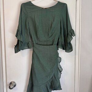 Hello Molly Olive Green Wrap Ruffle Mini Dress – Size XS